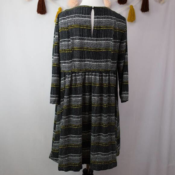 H&M Black Yellow Geometric Stripe 3/4 Sleeve Swing Mini Dress 12 Women's - Picture 4 of 5